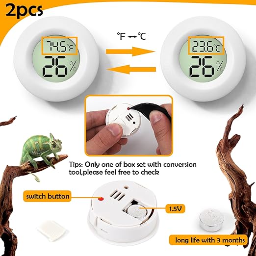 2 PCS White Reptile Thermometer and Humidity Gauge for Bearded Dragon Tank Accessories, Reptile Tank Accessories for Jumping Spider, Leopard Gecko, Hermit Crab, Gecko, Ball Python, Lizard - Image 3