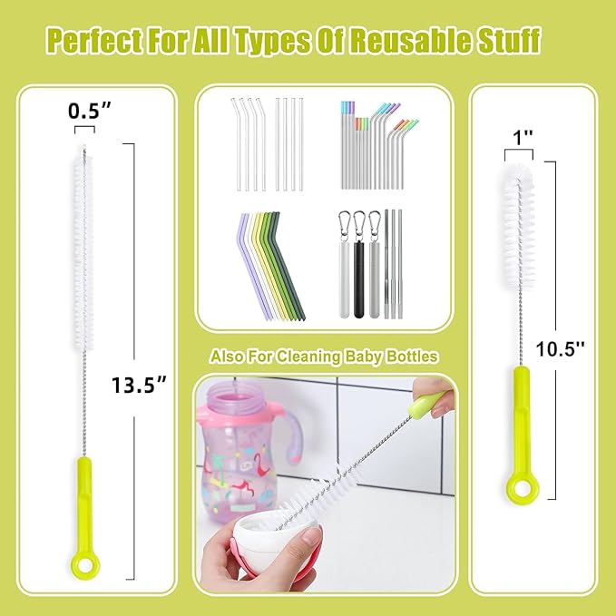 Bottle Cleaning Brush Set - Long Handle Bottle Cleaner for Washing Narrow Neck Beer Bottles, Sports Water Bottles with Straw Brush, Kettle Spout/Lid Cleaner Brushes - Image 2