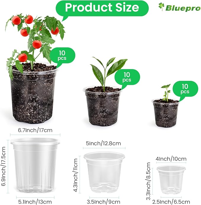 36 Packs 5/4/3.5 Inch Reinforced Clear Nursery Pots with Drainage Hole, Transparent Variety Pack Plastic Plant Pot Seedling Planter for Vegetable Propagation, Root Cutting, Seed Starting - Image 2