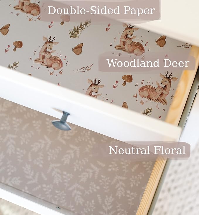 8X Non Scented Drawer Liners for Dresser - Double-Sided Pattern Non Adhesive Shelf Liner - Woodland Theme Lining Paper for Drawers for Baby Furniture - Cabinet Paper Drawer Liner is Ideal Winter Gift - Image 7