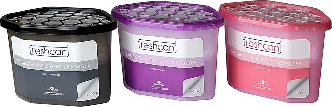 Moisture Absorber Bundle, Room and Closet Freshener, Moisture and Odor Absorber for Home, Rooms, Basement, Garage, Prevent Musty Odor, Control Moisture, Pack of 3, Rose, Lavender & Charcoal by CILICAnT