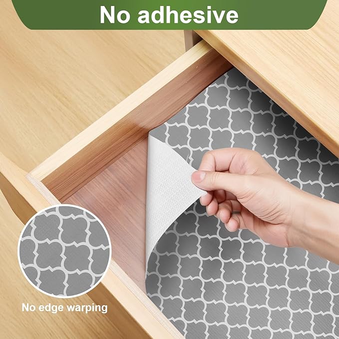Moriah Shelf Liner Non Adhesive, Kitchen Drawer Liner Non Slip Waterproof Thickened Cabinet Protector for Bathroom Dresser Shelves Pantry(Grey,12'' x 10') - Image 5