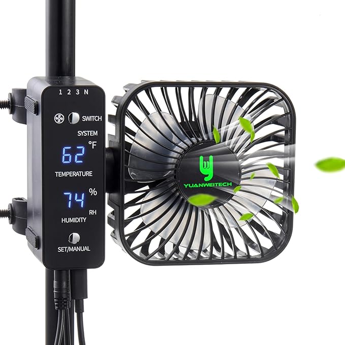 4" Smart Grow Tent Fan with Auto Climate Control - 4-Speed Oscillating Circulation Fan with LCD Display for Hydroponics, Greenhouse, Reptile Enclosure - Precise Temp & Humidity Monitoring by Unknown