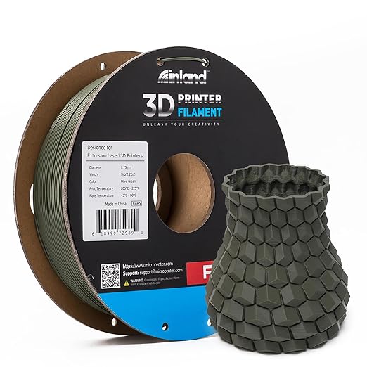 INLAND Micro Center PLA+ 3D Printing Filament 1.75mm - PLA Pro Dimensional Accuracy +/- 0.03 mm - 1kg Cardboard Spool (2.2 lbs) (1 Pack Olive Green, 1.75mm) by INLAND
