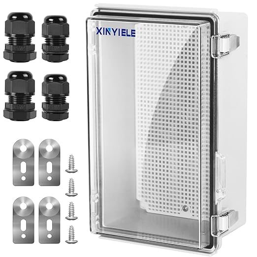 Waterproof Outdoor Project ABS Plastic Junction Box IP67 Weatherproof Dustproof Enclosure with Hinged Cover, Mounting Plate,Wall Brackets for Power Project (Clear,10.2"X6.3"X3.9") by XINYIELE