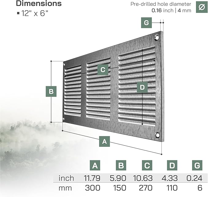 Vent Systems 12" x 6" Inch (Overall) Scratch Resistant Galvanized Metal Vent Cover - 3 Pack - Louvered Duct Grille with Built-in Mesh Screen - Wall/Ceiling HVAC Ventilation Register - Indoor & Outdoor - Image 2