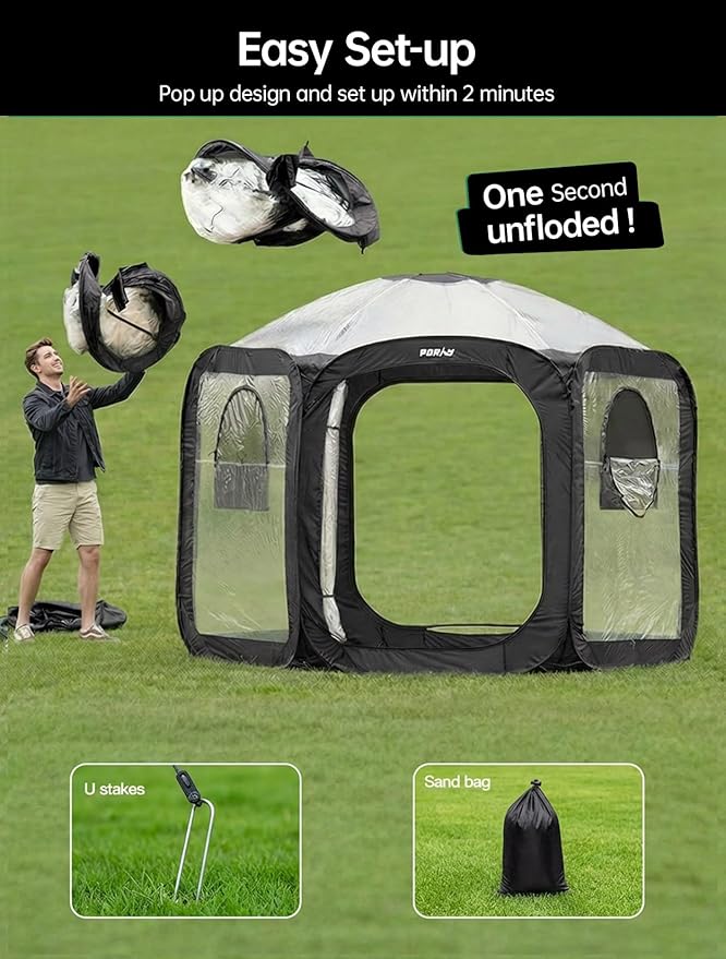 Porayhut Pop Up Greenhouse Tent,Portable Large Walk-in Plant House 10’X10’ ,Indoor Outdoor Gardening Plant Sunshine Room with PVC Mesh Cloth Cover for Protecting Plant from Cold Frost & Birds - Image 6