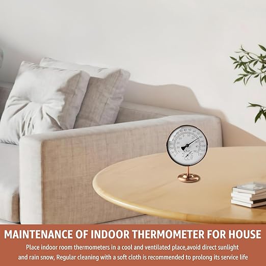 4-Inch Indoor Thermometer and Humidity Gauge, Room Analog Temperature and Humidity Monitor, Dual Scale Display, Brass Dial with Stand, Battery-Free for House, Home, Desk, Bedroom, Garage, RV - Image 9