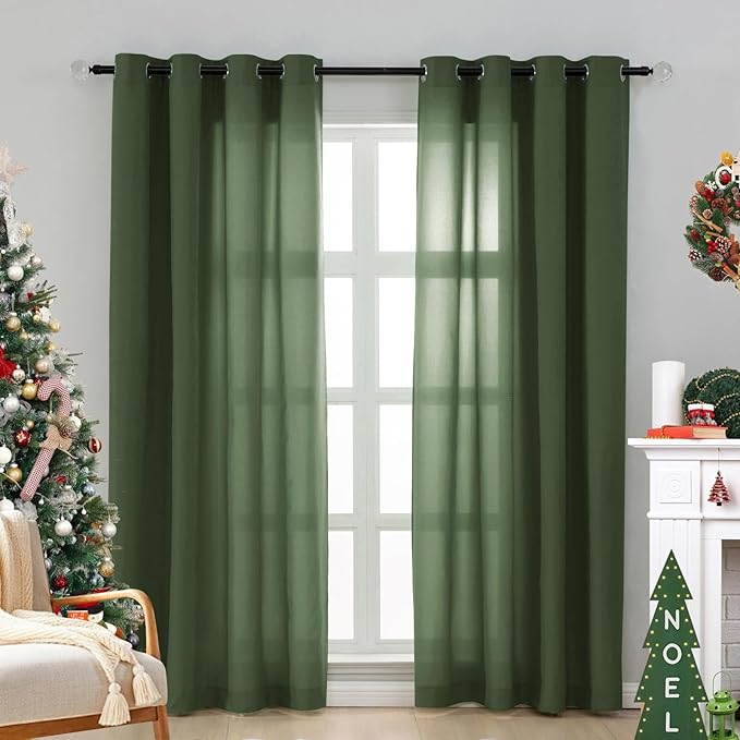 L.Z.E Olive Green Non-See-Through Privacy Curtains 63 Inch Length 2 Panels Set, Light Filtering Semi Sheer Curtains for Living Room Bedroom Nursery Grommet Top Short Window Panels (55" W x 63" L) - Image 8