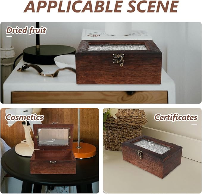 GALPADA Wooden Jewelry Box with Glass Lid, Natural Wood Trinket Case Small Size, Dustproof Retro Keepsake Organizer for Home Storage and Display - Image 9