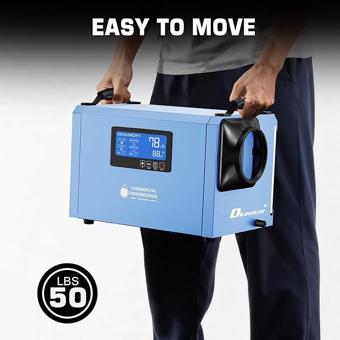 145 Pints Commercial Dehumidifier, Industrial Water Damage Unit up to 6,000 sq ft, Auto Defrost, Memory Starting with Drain Hose，for Crawl Spaces & Basements,Blue - Image 7