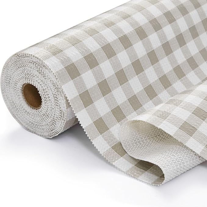 Drawer and Shelf Liner, Non-Slip Kitchen Cabinet Liners Non-Adhesive Thick Strong Grip Waterproof Washable Mats Protect Dresser Shelves Cupboard Bathroom Cabinets, Green Plaid, 12 in X 30 FT by Unknown