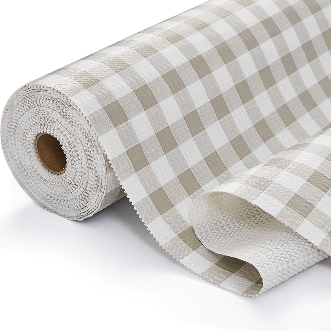 Drawer and Shelf Liner, Non-Slip Kitchen Cabinet Liners Non-Adhesive Thick Strong Grip Waterproof Washable Mats Protect Dresser Shelves Cupboard Bathroom Cabinets, Green Plaid, 12 in X 20 FT by Unknown