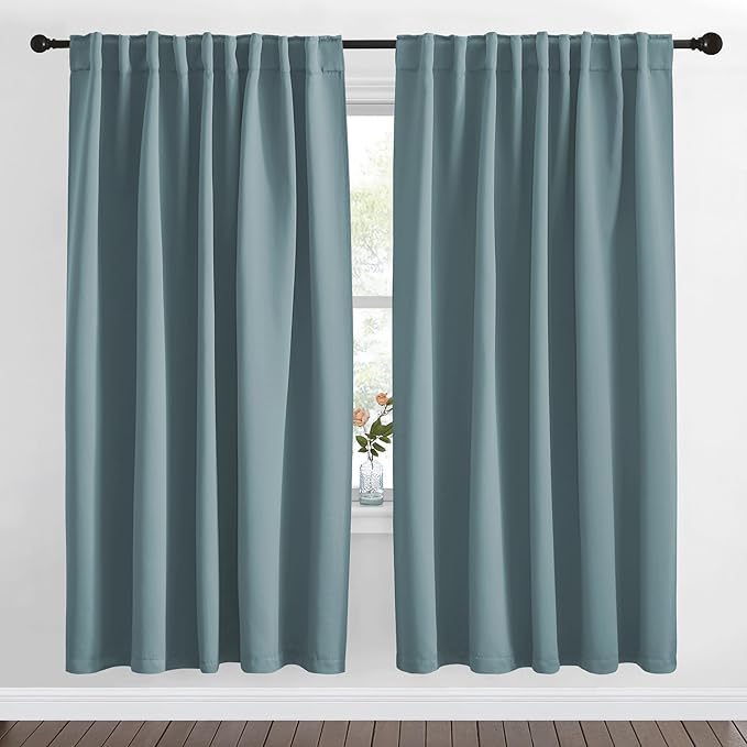 NICETOWN Living Room Blackout Draperies Curtains - (Greyish Blue Color) W70 x L72, 2 Panels, Home Decoration Window Blackout Drape Panels for Patio Door by NICETOWN