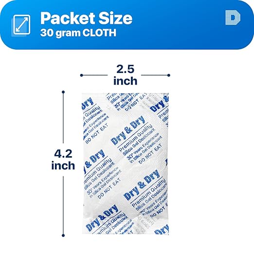 Dry & Dry 30 Gram [200 Packets] Silica Gel Packets Desiccants, Silica Packets - Rechargeable Silica Gel Packs, Desiccants Packets, Silica Gel - Image 2