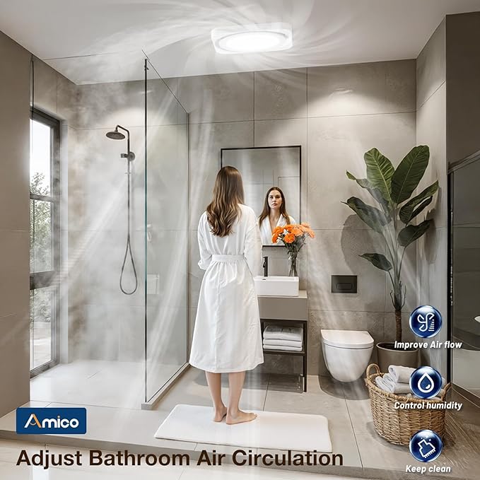 Amico Bathroom Exhaust Fan with Light, 80 CFM 1.0 Sones, Ceiling Mounted Retrofit Ventilation Fan with 1400LM 18W LED Light, 3000K/4000K/5000K Selectable & Nightlight, Remote, FCC Certified - Image 4