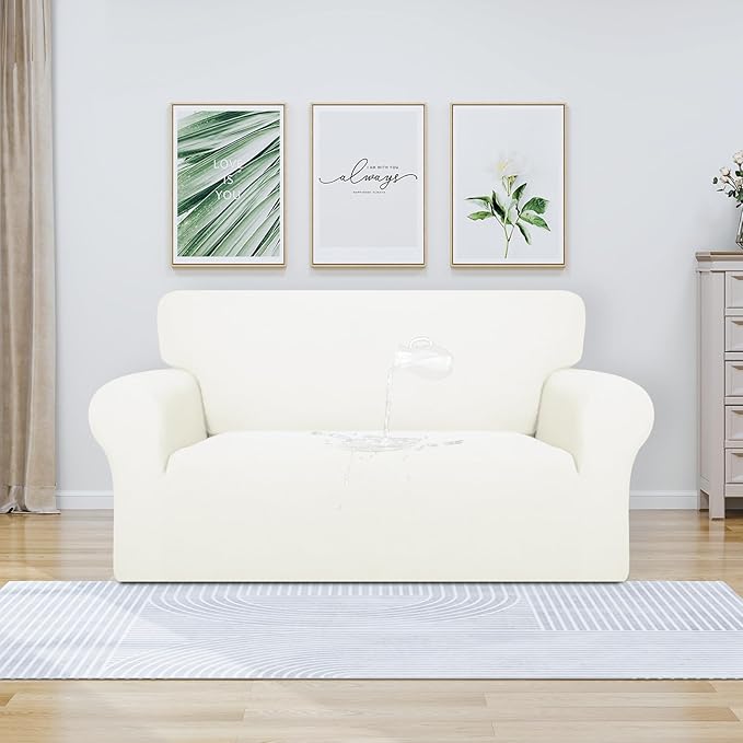 PureFit 100% Dual Waterproof Couch Cover Slipcovers for Couches and Sofas - Stretch Non Slip Fleece Sofa Covers Washable, Leakproof Furniture Protector for Kids, Pets, Dog (Loveseat, Beige) - Image 2