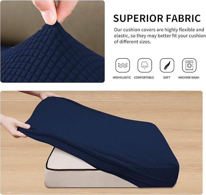 Easy-Going Stretch Individual Chair Couch Cushion Cover Sofa Cushion Furniture Protector Sofa slipcover Soft Flexibility with Elastic Bottom (3-Piece Sofa Cushion Cover, Navy) - Image 5