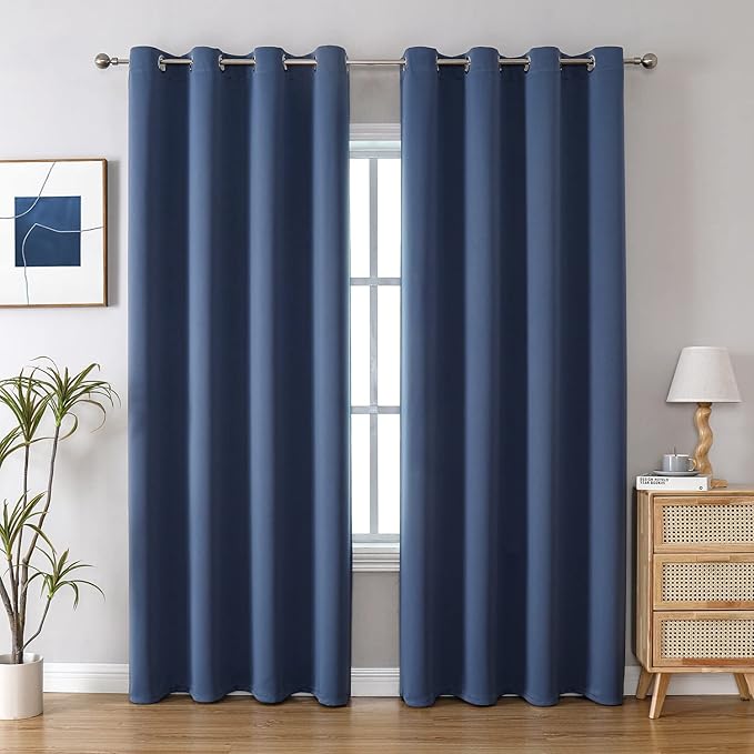 ChrisDowa Blackout Curtains 120 Inches Long 2 Panels Set for Living Room, Grommet Thermal Insulated Room Darkening Curtains for Bedroom (Stone Blue, 52 x 120 Inch) by ChrisDowa