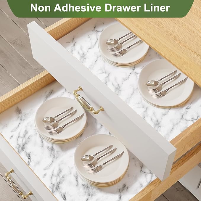 Moriah Shelf Liner Non Adhesive, Kitchen Drawer Liner Non Slip Waterproof Thickened Cabinet Protector for Bathroom Dresser Shelves Pantry(Marble,24'' x 10') - Image 5