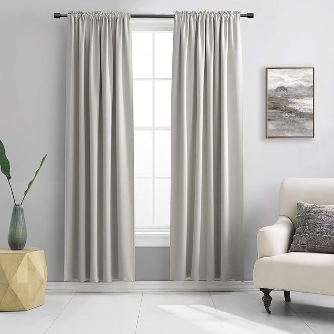 DONREN 90 Inch Length Blackout Curtain Panels for Living Room - Thermal Insulated Solid Rod Pocket Curtains for Dining Room(2 Panels,Light Grey) by DONREN