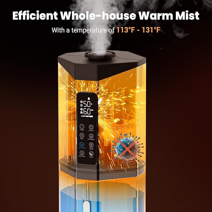 Humidifiers for Bedroom - GloryAir 2.38Gal/9L Top Fill Warm & Cool Mist Humidifier for Large Room 750ft² with Auto Mode 7-Color Light, Humidistat, Quiet Humidifier for Plants Baby Adults Home & Office - Image 2