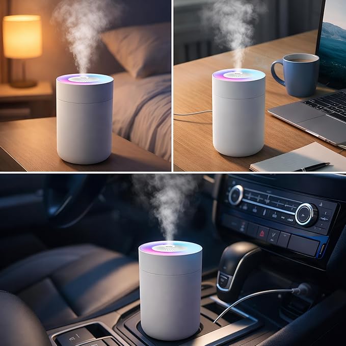 230ML Humidifier for Bedroom, Air Humidifier for Home, Plant Humidifiers Indoor Small with LED Colorful Gradient Light, USB Powered for Desk, Car, Travel, Hotel Room (White) - Image 5