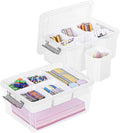 Citylife 17 QT Plastic Storage Box with Removable Tray and 6 Detachable Tall Inserts Craft Organizers and Storage Clear Storage Container for Organizing Crayon, Craft, Sewing, Playdoh, 2 Packs by Unknown
