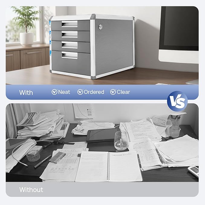 Metal Drawer Box, 4 Drawers Drawer Box luminium Alloy File Organiser, File Storage Cabinet with Lockable Drawers for Home, Office - Image 6