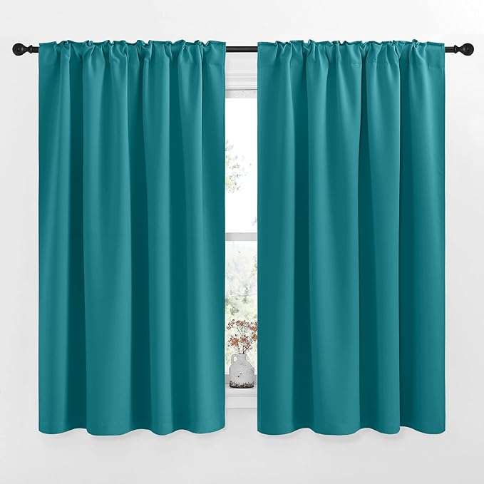 NICETOWN Insulated Room Darkening Curtain Panels - (Peacock Teal Color) W52 x L63, 2 Pieces, Room Darkening Window Treatment Drape Panel - Image 2