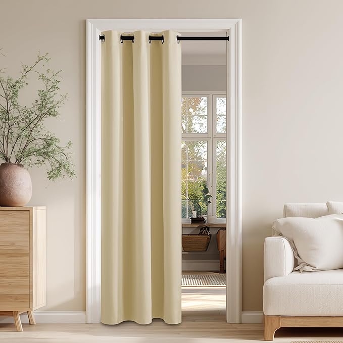 RYB HOME 100% Blackout Door Curtain for Doorway/Open Closet, Privacy Temporary Door for Bedroom/Kitchen/Laundry/Patio, Thermal Insulated Drapes, Beige, W34xL80, 1 Panel by RYBHOME