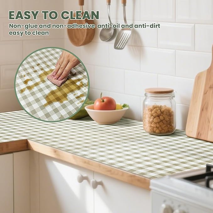 Drawer Liner and Shelf Liner for Kitchen Cabinet Liner Non-Adhesive Non-Slip Shelf Paper, Thick Strong Grip Waterproof Easy to Clean for Shelves, Cupboard, Desks, Green Plaid Pattern, 12 in x 20 FT - Image 6