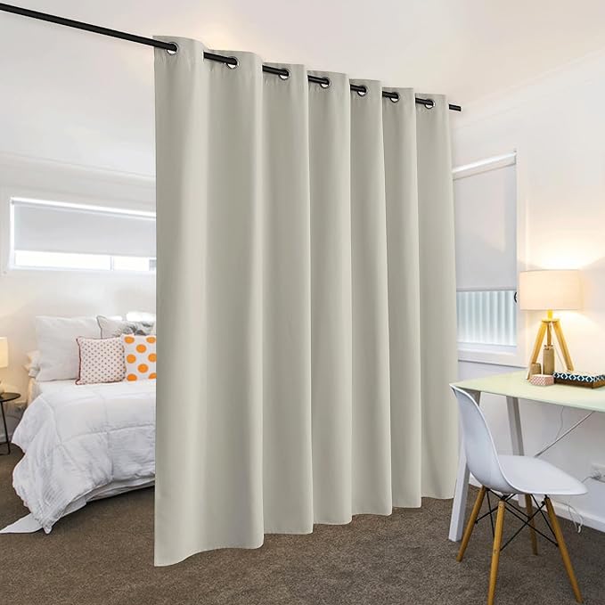 RYB HOME Room Divider Blackout Curtains, Portable Wind Proof Noise Reducing Partition Vertical Blinds for Bedroom Living Room Kitchen Curtain Patio Door Carport, Natural, 1 Pc, W 12.5ft x L 9ft - Image 3
