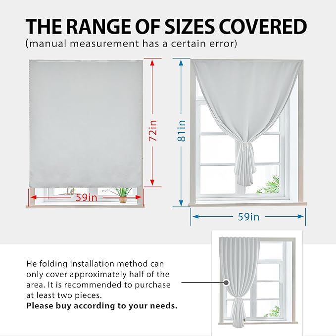 Magic Tape Stick on Portable Curtains for Windows,Bedroom Blackout Curtains for - Thermal Lnsulated No Drill Curtains Room Darkening Black Small Drapes(1 Panels,59Wx72L inch-White) - Image 3
