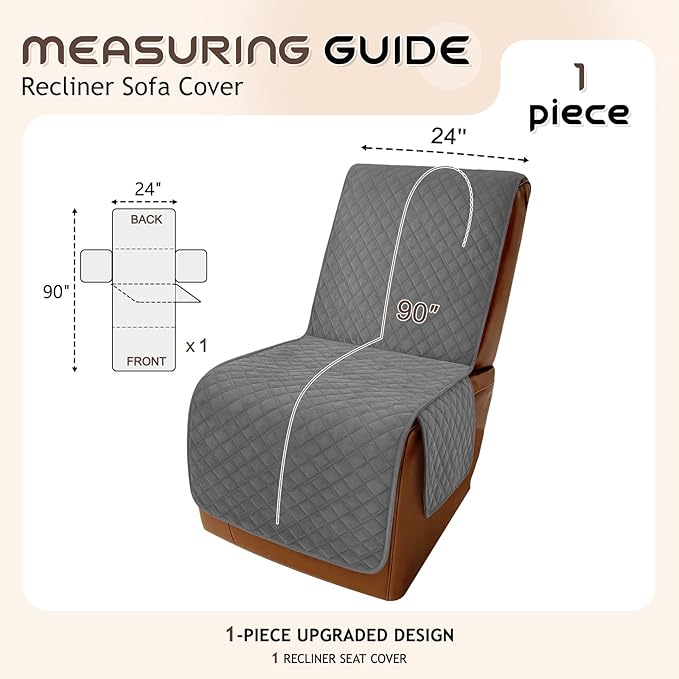 Arfntevss Waterproof Recliner Sectional Couch Covers for Reclining Sectional L Shape Sofa Cover Non Slip Washable Recliner L Shaped Slipcover Dog Additional Seat Protector (1 Seat Cover, Dark Gray) - Image 5