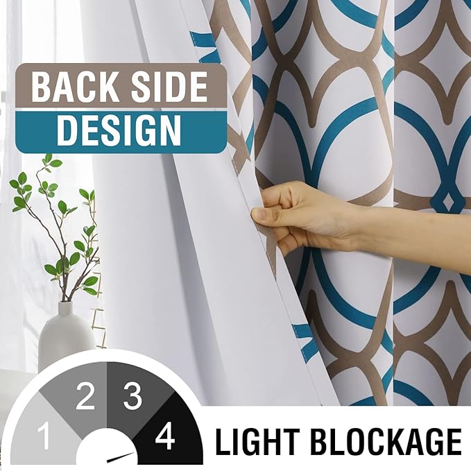 H.VERSAILTEX Blackout Curtains for Bedroom Printed Design 84 Inch Length Thermal Insulated Curtains for Living Room Modern Grommet Window Drapes 2 Panels Set, Teal and Taupe - Image 3
