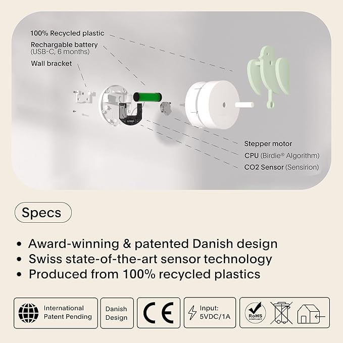 Birdie 2.0 - Design Indoor CO2 Monitor - Air Quality Meter for Home & Office - Modern Interior Decor -Visual Air Quality Sensor for Fresh Air - Wall Mounted -Swiss Sensor Technology-Meadow, FullBirdie - Image 4