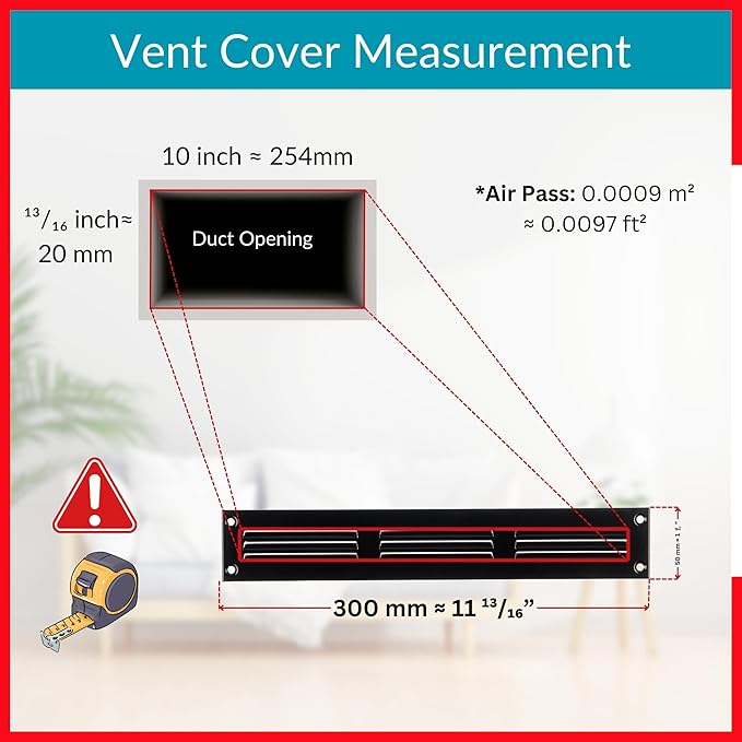10x1 Vent Cover (Duct Opening) - Black HVAC Return Air Grille for Wall and Ceiling - Metal AC Vent Cover with Mesh - Rectangular Ventilation Register - External Dimensions: 11.81" W x 1.97" H - Image 6