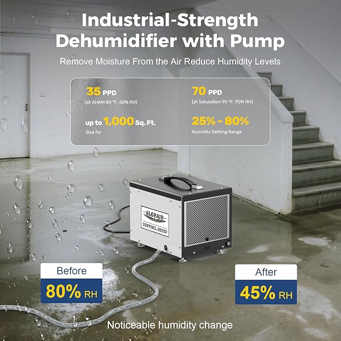 ALORAIR Wi-Fi Crawl Space and Basement Dehumidifier, 70 Pint with Pump, Auto-Defrost, Covers Up to 1000 Sq Ft, Memory Start, cETL Listed, Commercial Grade - Image 6