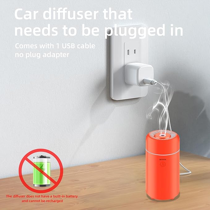 100ML Car Essential Oil Diffuser, Mini Air Humidifier with 7-LED Color Changing, Suitable for Car (Orange) - Image 2