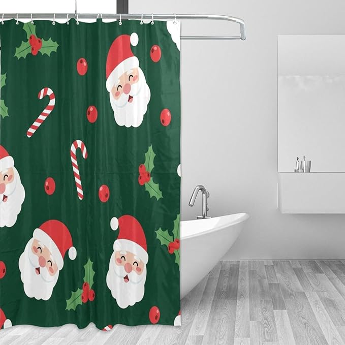 Christmas Santa Leaf Green Shower Curtain Liner 72×72 inch for Bathroom Curtain Anti Mold Shower Curtain with Hooks Bathroom Accessories by Unknown