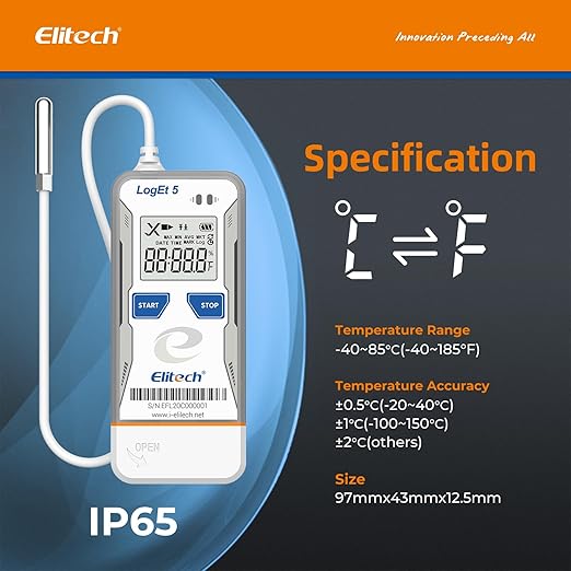 Elitech USB Digital Temperature Data Logger with External Probe Reusable Recorder with Shadow Data 32000 Points, Auto PDF/CSV Report, for Windows/MacOS, Refrigerator Thermometer LogEt5TE, Blue - Image 2