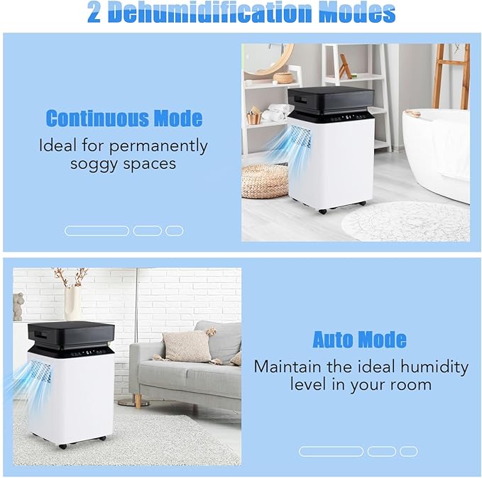 ARLIME 70 Pint Dehumidifier with Pump, 4500 Sq. Ft, Continuous & Auto Mode, 2.2 Gallon Water Tank, Auto or Manual Drainage & 4 Wheels, Dehumdifier for Home, Basement, RV (70 Pint) - Image 2