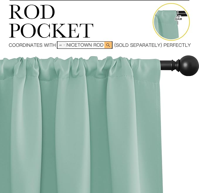 NICETOWN 2 Panels Blackout Curtains, Rod Pocket Thermal Insulated Drapes for Kitchen, Heavy Duty Small Window Treatment for Dorm Room, Studio Apartment, Basement (Aqua, W42 x L30) - Image 2
