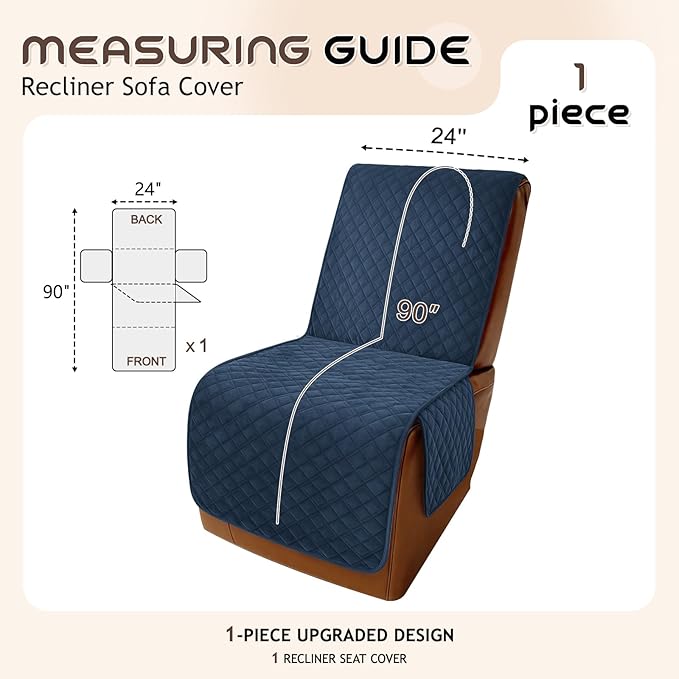 Arfntevss Waterproof Recliner Sectional Couch Covers for Reclining Sectional L Shape Sofa Cover Non Slip Washable Recliner L Shaped Slipcover Dog Additional Seat Protector (1 Seat Cover, Dark Blue) - Image 5
