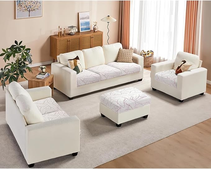 Fuloon Seat Cushion Covers, Stretch Couch Slipcovers Sofa Cushion Protective Solid Chair Slipcovers Washable Suitable for Armchair Loveseat Sofa 3 PC Pink - Image 7