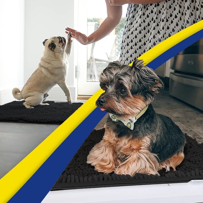 Muddy Mat® Pack of 3 Highly Absorbent Microfiber Dog Door Mat and Pet Rug, Non Slip Thick Washable Area Mat Soft Chenille for Kitchen Bathroom Bedroom and Outdoor - Black Small, Medium & Large - Image 6