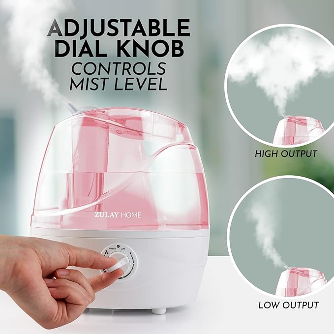 Zulay Home Cool Mist Humidifiers For Bedroom (2.2L Water Tank) - Quiet Ultrasonic Humidifiers For Large Room with Auto Shutoff Feature - Air Humidifier For Plants, Nursery, Kids Room (Pink) - Image 4