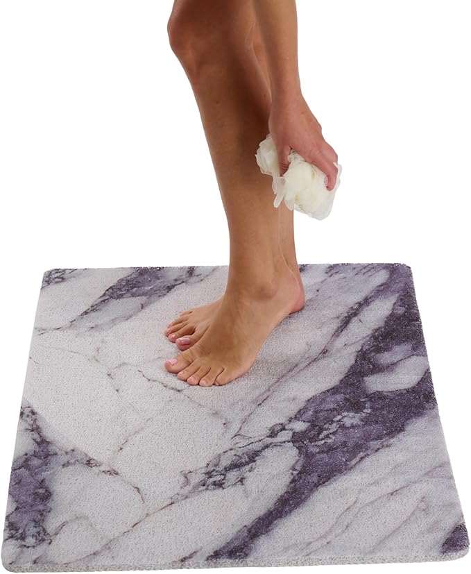 Enkosi Loofah Non-Slip Shower Mat - Shower Floors, Bathtub, Bathrooms, Wet Areas - Cushioned Bath Mat with Drain Holes - Quick Dry PVC, Secure Safety Pad Without Suction Cups (32x24 Marble Grey Blue) by ENKOSI