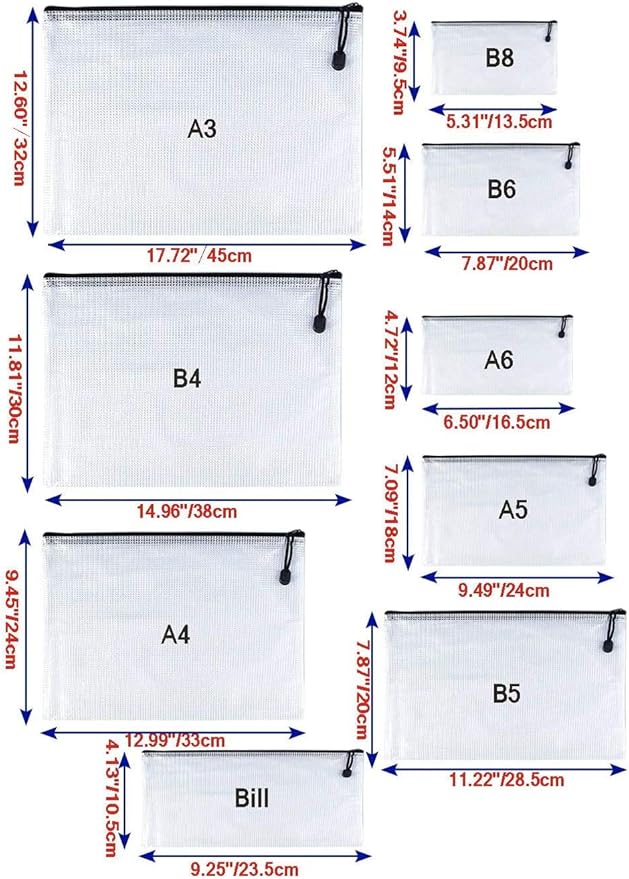 Oaimyy-A6(6"x 4.5"), Mesh Zipper Pouch Document Folders Bag Plastic Zip File Folders for School Office Supplies, Travel, Organizing Storage-Black,6 Pcs - Image 3